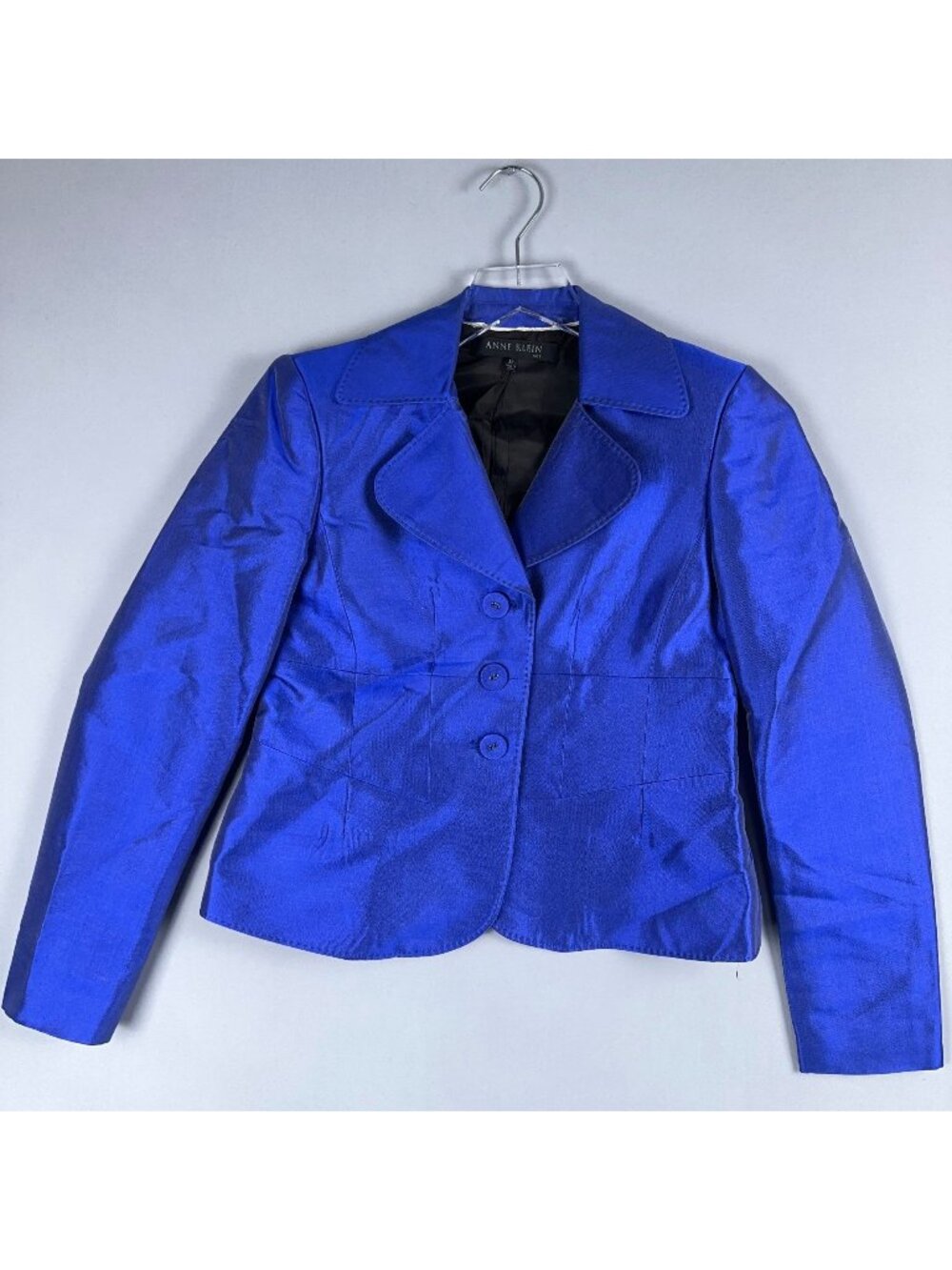 Anne Klein Suit Blazer Jacket Size 2Petites Royal Blue Classic 3 Button Lustrous